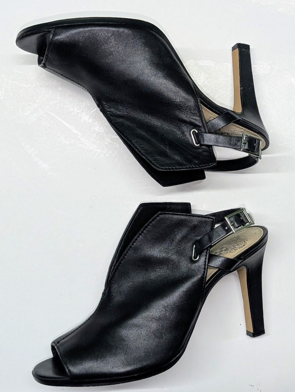 Vince Camuto Black Leather Kembia Peep-Toe Slingback Heels Size 8.5 - Picture 3 of 6